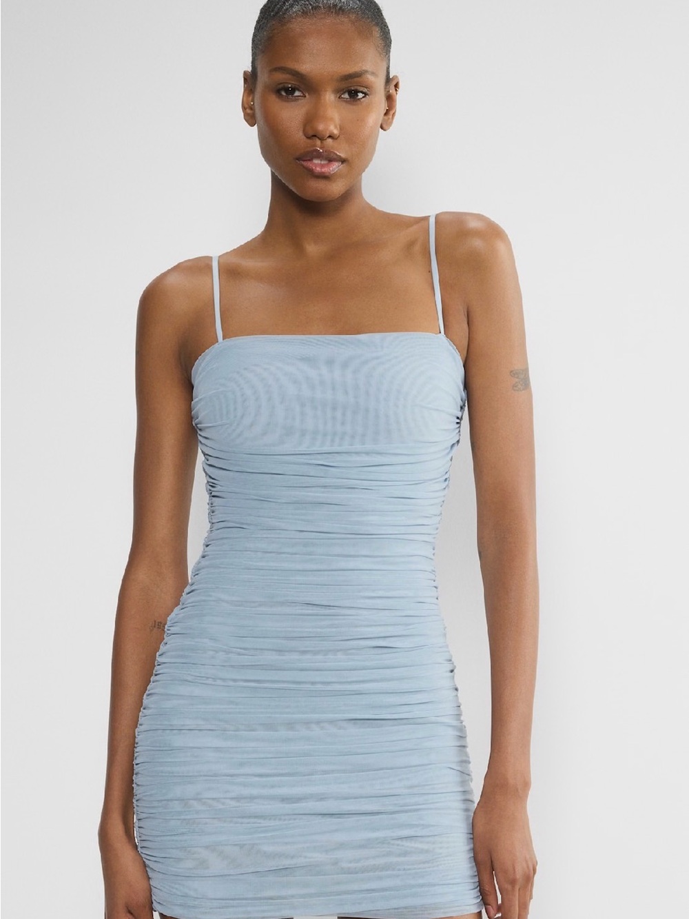 Aritzia Light Blue Ruched Slip Mini Dress